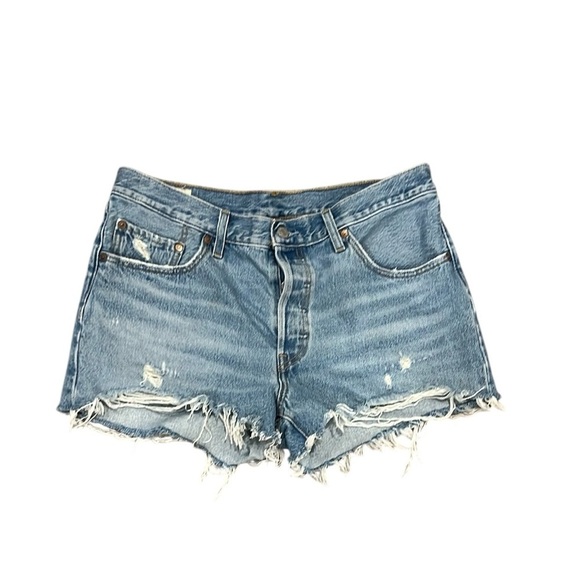 Levi’s Premium 501 button fly denim distressed jean shorts size 32 - Picture 1 of 8